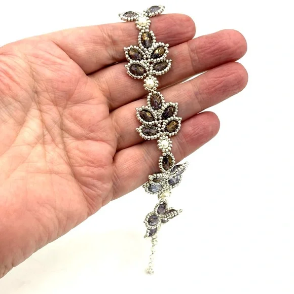 Hand Crafted Purple Leaf and Pearl Bracelet - Picture 8 of 8